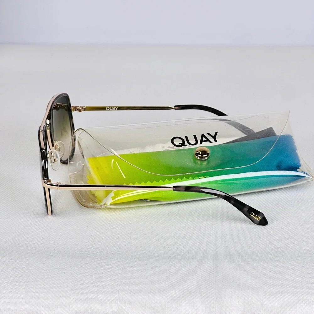 Luxe Quay All In Tortoise Aviator Sunglasses Gold w/ Brown Fade Gradient Lenses